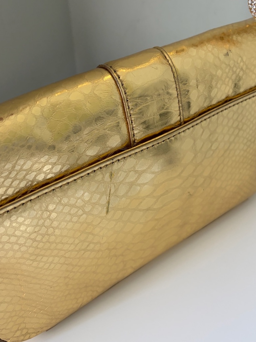 Michael Kors Metallic Gold Snake-Embossed Shoulder Bag with Charm - Picture 10 of 12